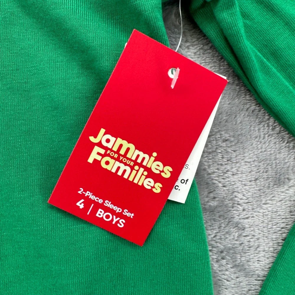 Jammies For Your Families 4‎ Christmas Pajama Set Santa Snowboard Green Black
